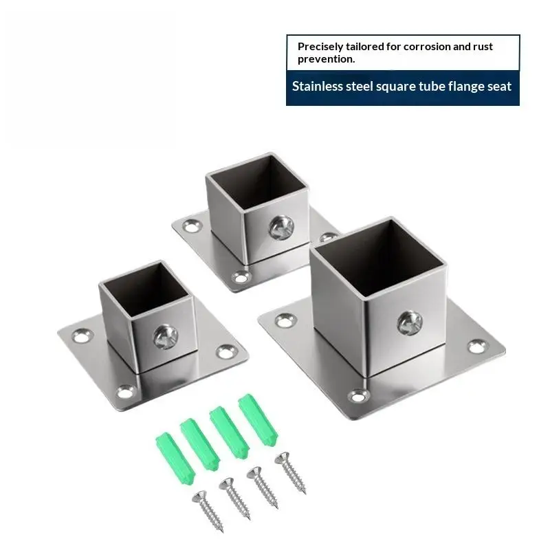 New Stainless steel Square Tube Connector, Flange base Base, Tube Outer Dia. 25-30-35mm, Elbow Corner Joint Fence Rail Clamps