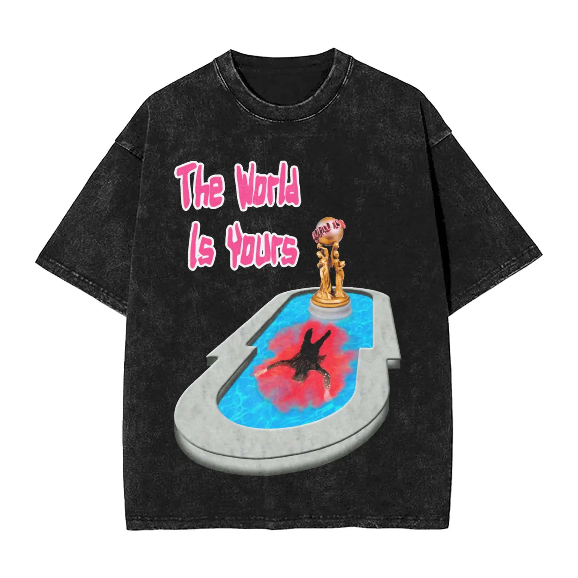 Washed T Shirts The World Is Yours Hip Hop Vintage T-Shirt Harajuku Chainsaw Man Streetwear 100% Cotton Summer Tops Tees for Men