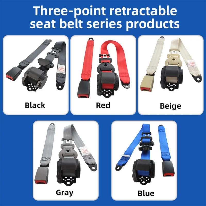 Blue 3 points Car Seat Belt Red Safety Belt Retractable Adjustable Emergency Locking Retractor Universals Safety Belt Afarnova