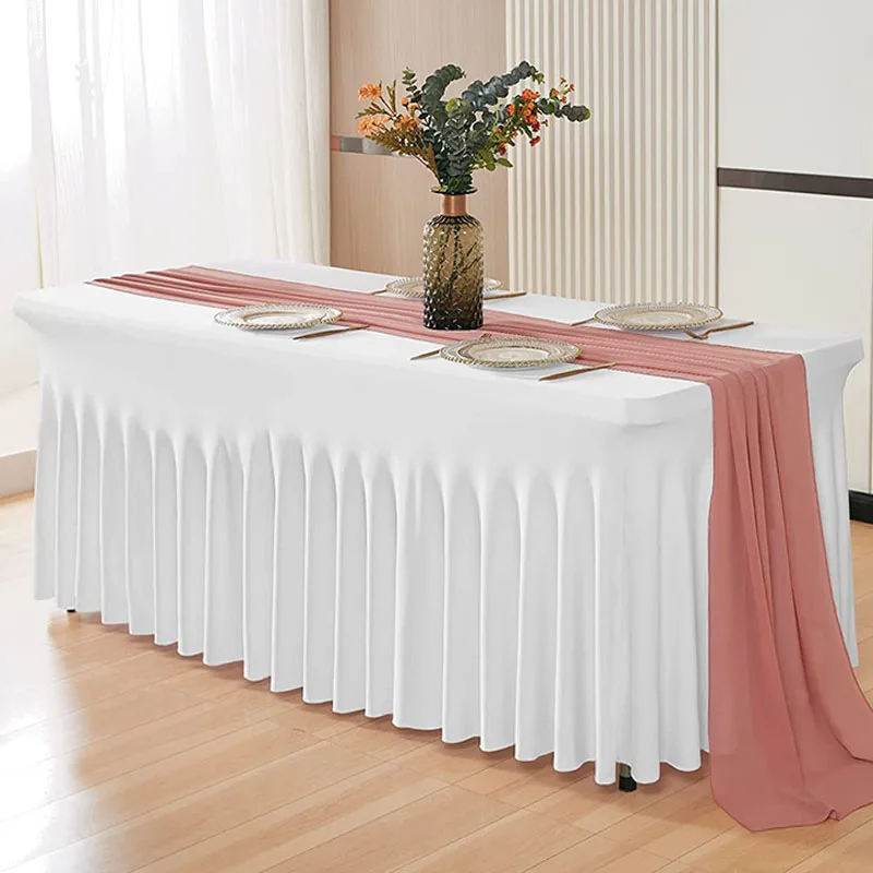 

4/6/8FT Spandex Rectangle Table Cloth Elasticity Wrinkle Resistant Tablecloth For Hotel Home Wedding Birthday Party Decoration