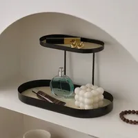 Creative household desktop double tray black metal jewelry cosmetics storage box washstand dresser perfume shelf porch key rack