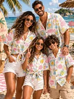 Summer Men's Family Wear Beach Hawaiian Shirt Tropical Summer Style Sandcastle Palm Tree Print Shirt Vacation Gift Child T-Shirt 3