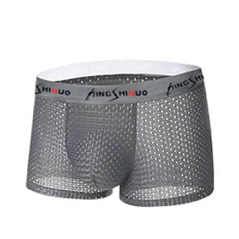 Mesh Men\'s Boxer Shorts Sexy U Convex Pouch Panties Breathable Male Underwear Hollow Plus Size Graphene Antimicrobial Underpants