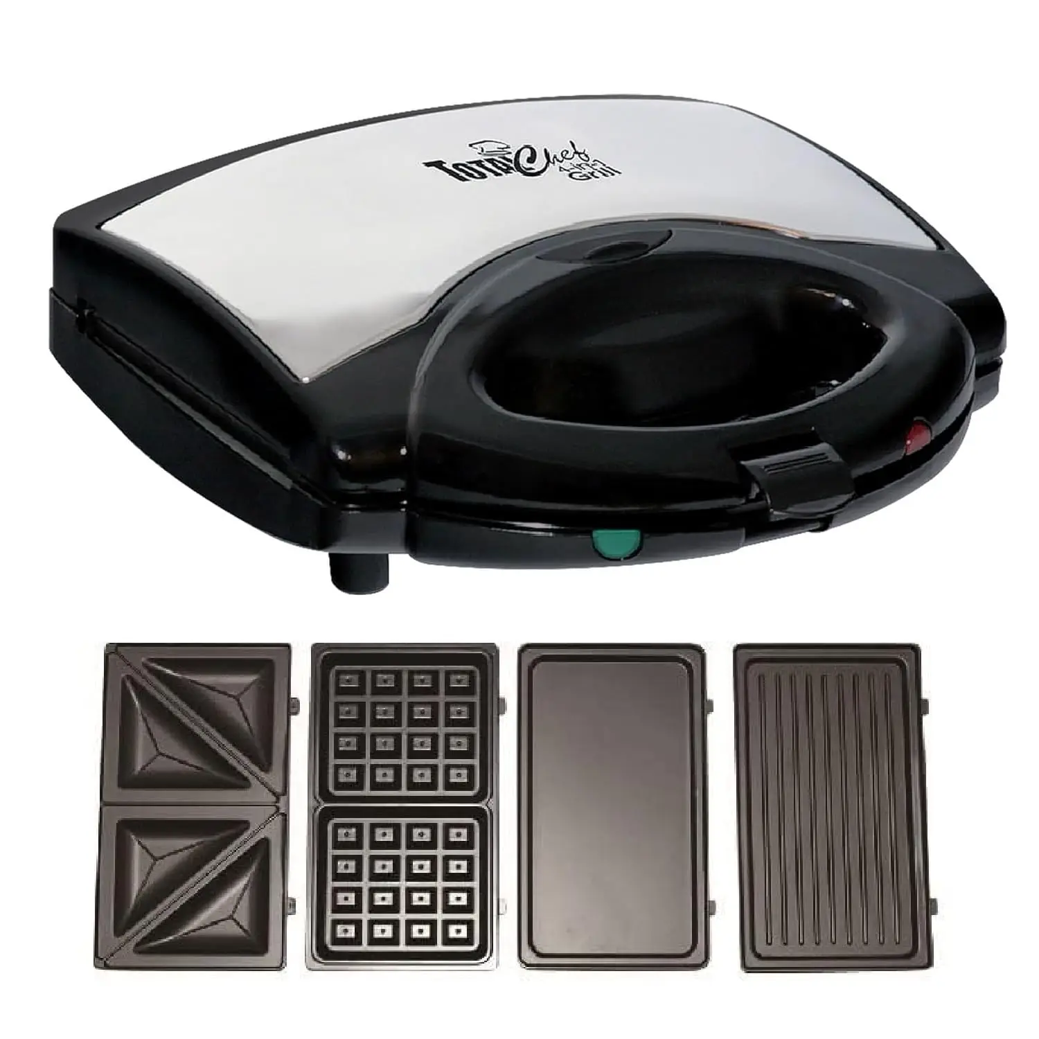 

Total Chef 4 in1 Grill Waffle Maker - Mini Belgium Waflera, Sandwich, Panini Press Machine, Electric, Non-Stick Removable
