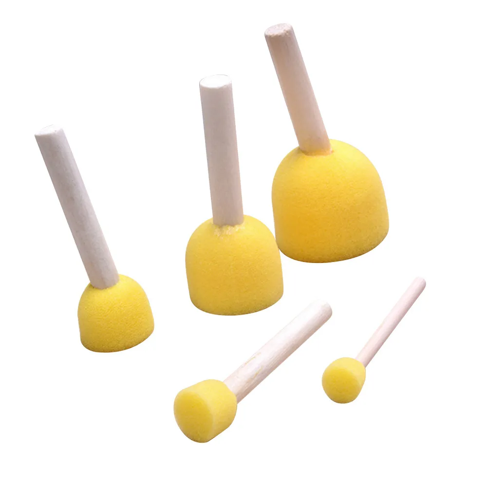 5Pcs Childrens Sponge Paint Brush Set for Graffiti Drawing Art Projects Imagination Development Safe Lightweight Wooden Handle