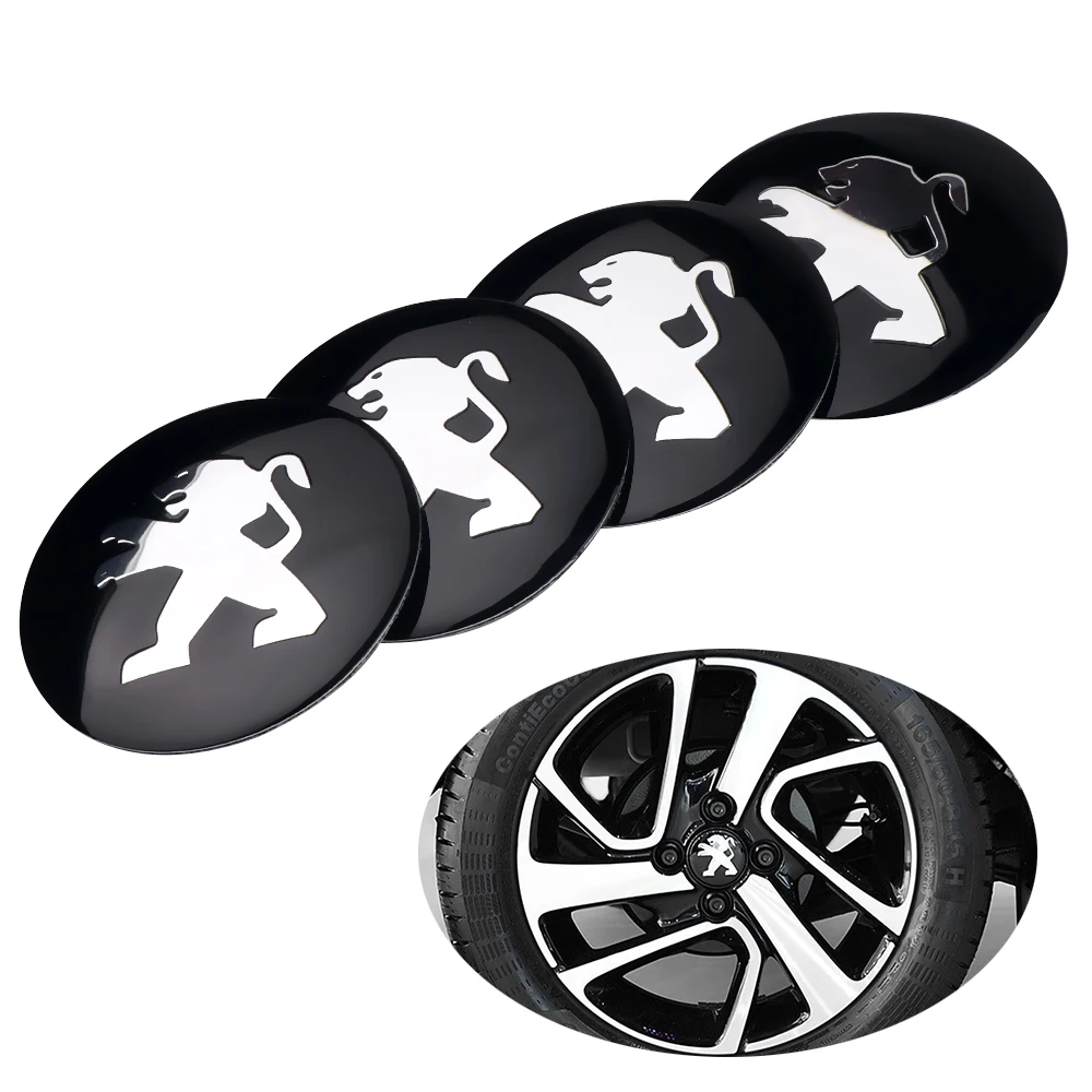 4Pc Metal Car Wheel Center Cap Cover Badge Decor Sticker Accessory For Peugeot 407 508 2008 307 308 3008 206 207 208 107 106 205