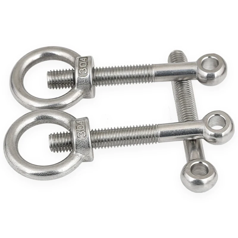 304 Stainless Steel Eyelet Bolts M5 M6 M8 M10 M12 M14 / GB798 Lifting Eye Bolts with Ring Head & Hex Nuts for Marine Rigging