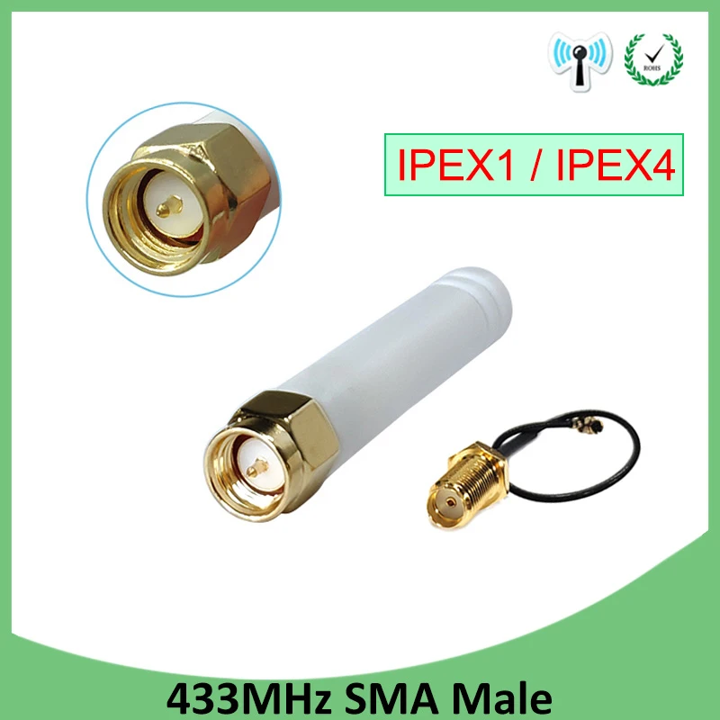 GSW 10pcs 433mhz antenna 2.5dbi sma male lora antene iot module lorawan antene ipex 1 4 MHF4 SMA female pigtail Extension Cable