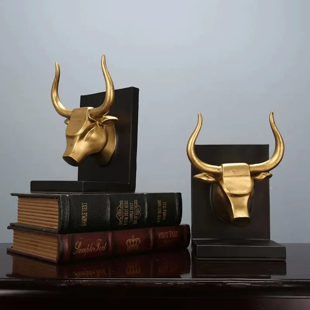 Light Luxury Ox Bookend Nordic Creative Office Desk Decor for Study Bookshelf Book Stopper Ornament
