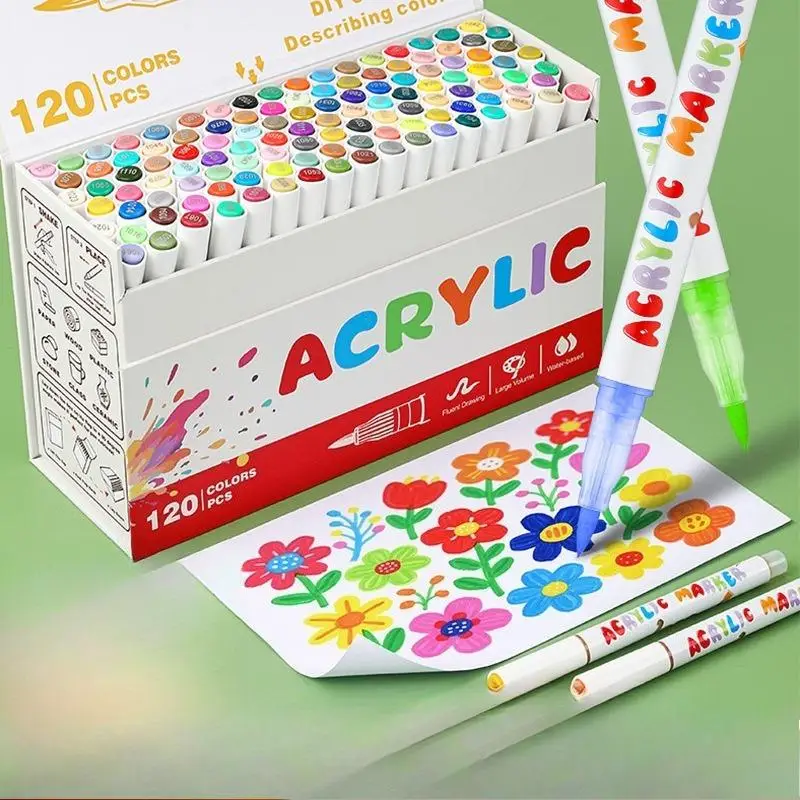 12 24 36 48 Colors Direct Liquid Acrylic Paint Marker Soft Brush Tip Pens Sets Professional Drawing For DIY Artistic