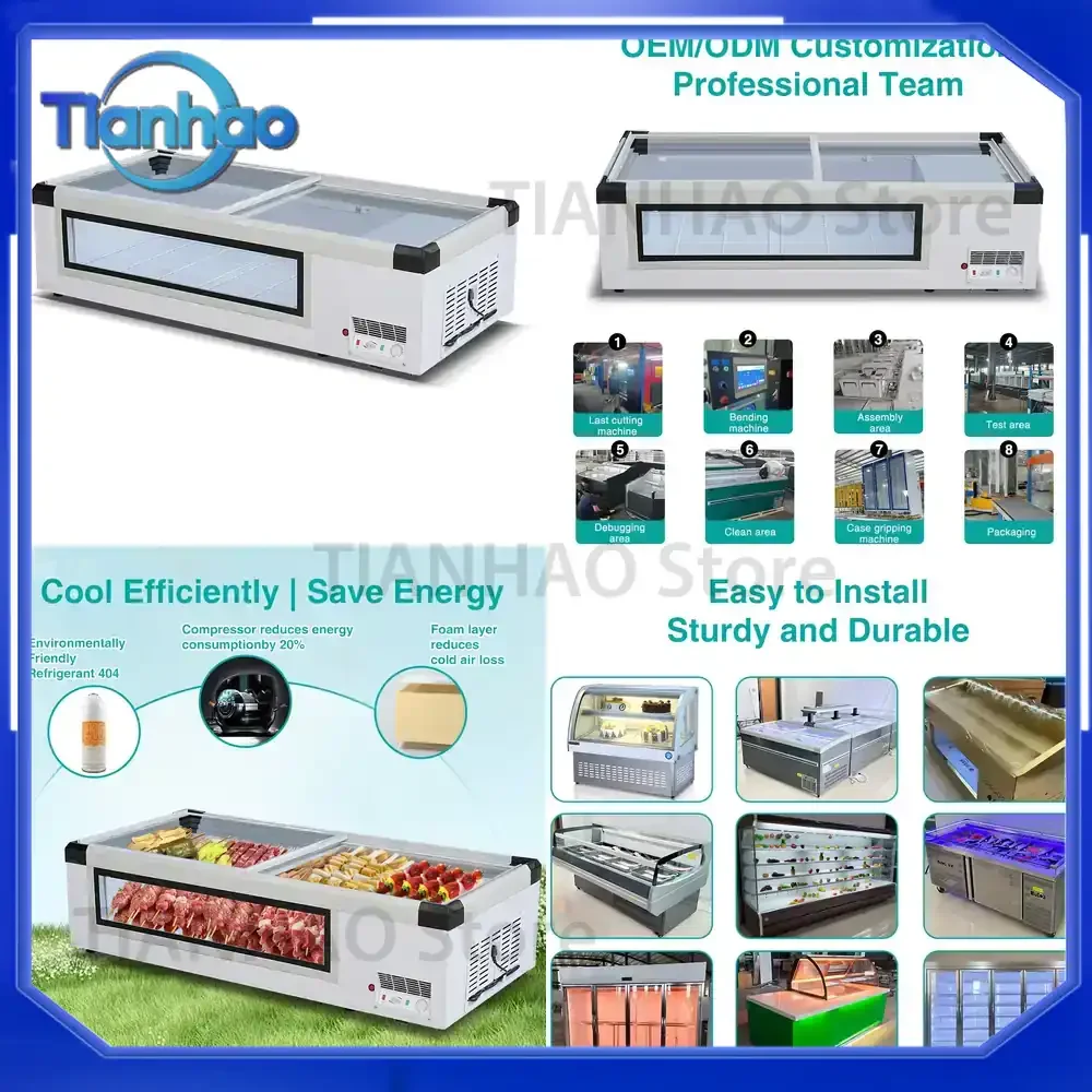 Mobile Single-Temperature Stainless Steel Refrigerated Cart with Transparent Glass Lid for Street Food Vendors