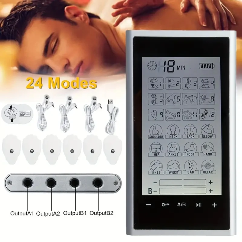 Tens Muscle Stimulator 24-Mode Electric EMS Acupuncture Body Massage Digital Therapy Slimming Machine Electro Stimulator