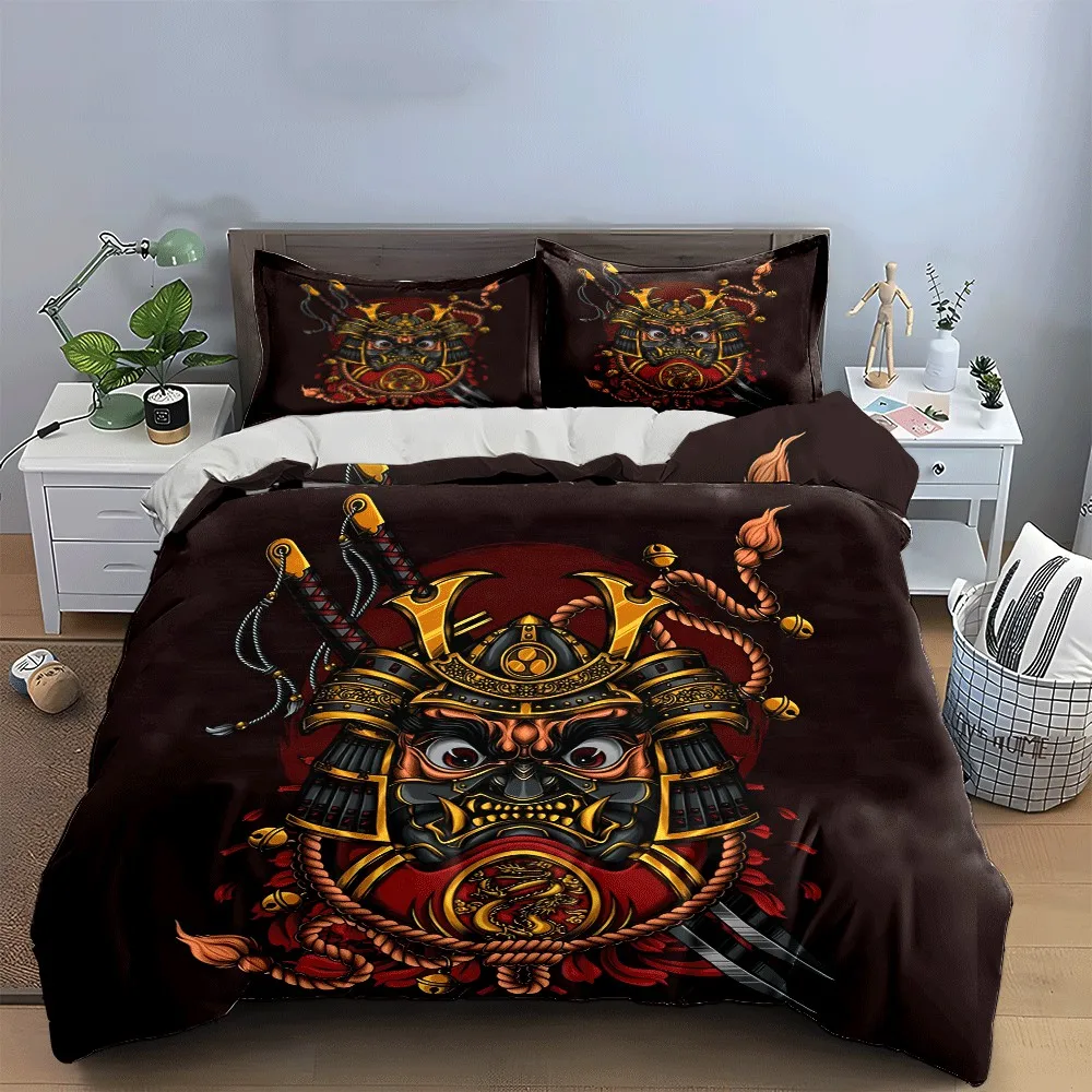 Samurai-Inspired Three-Piece Warrior Design Exquisite three-piece bedding set gift for kids and adults
