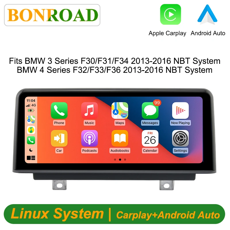 Bonroad 10.25 inch 1920*720 Linux Wireless Carplay Android Auto Touch Screen Car Multimedia Player For BMW 3/4 Series F30/F31/F32/F33/F34/F36 2013-2017 Android Auto NBT System