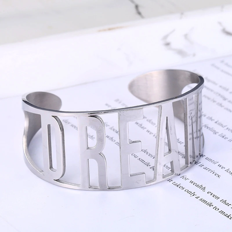 

Custom Stainless Steel Bangle Bracelet Nameplate Personalized Bracelets Name Bangle Cuff Valentines Day Special Gifts for Women