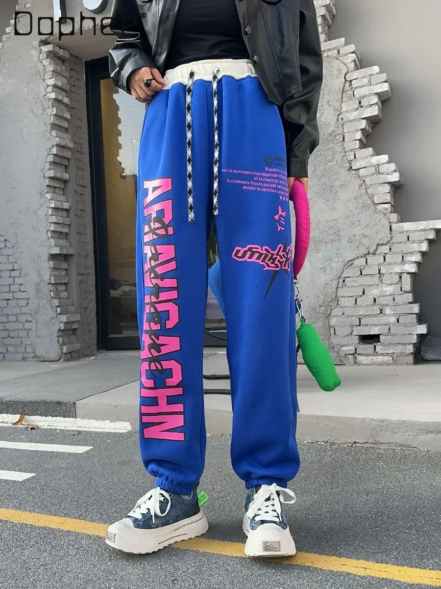 Sexy Girls American Sports Casual Pants Hiphop Street Dance Pants Loose Warm Fleece Sweatpants Women Fall Winter 2024 New