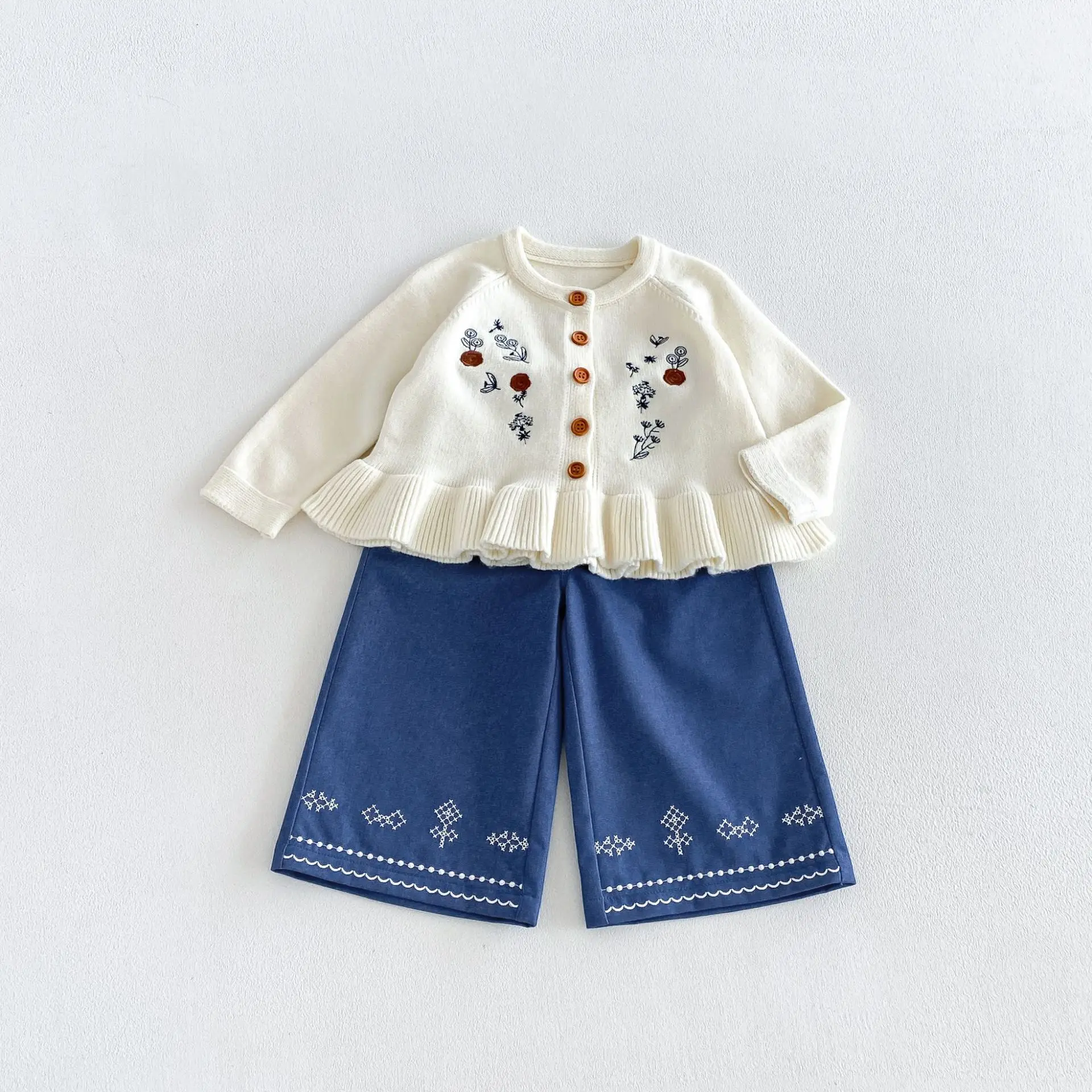 2026 New Autumn Girls Embroidered Knit Cardigan | Korean Style Toddler Baby Girl Sweater Outwear Kids Fall Open-Front Jacket