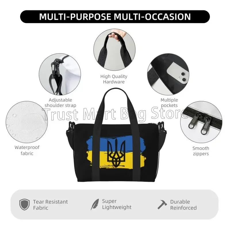 Flag of Ukraine Print Travel Duffle Bags Waterproof Weekender Overnight Bag for Women Men Sports Gym Carry on Bag Handbags