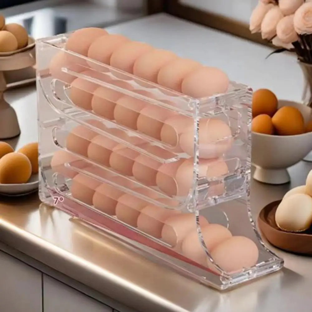 Egg Holder Capacity Automatic Egg Rack Holder with 4 Tiers Non-slip Design Multi-function Organizer for Eggs Storage Box