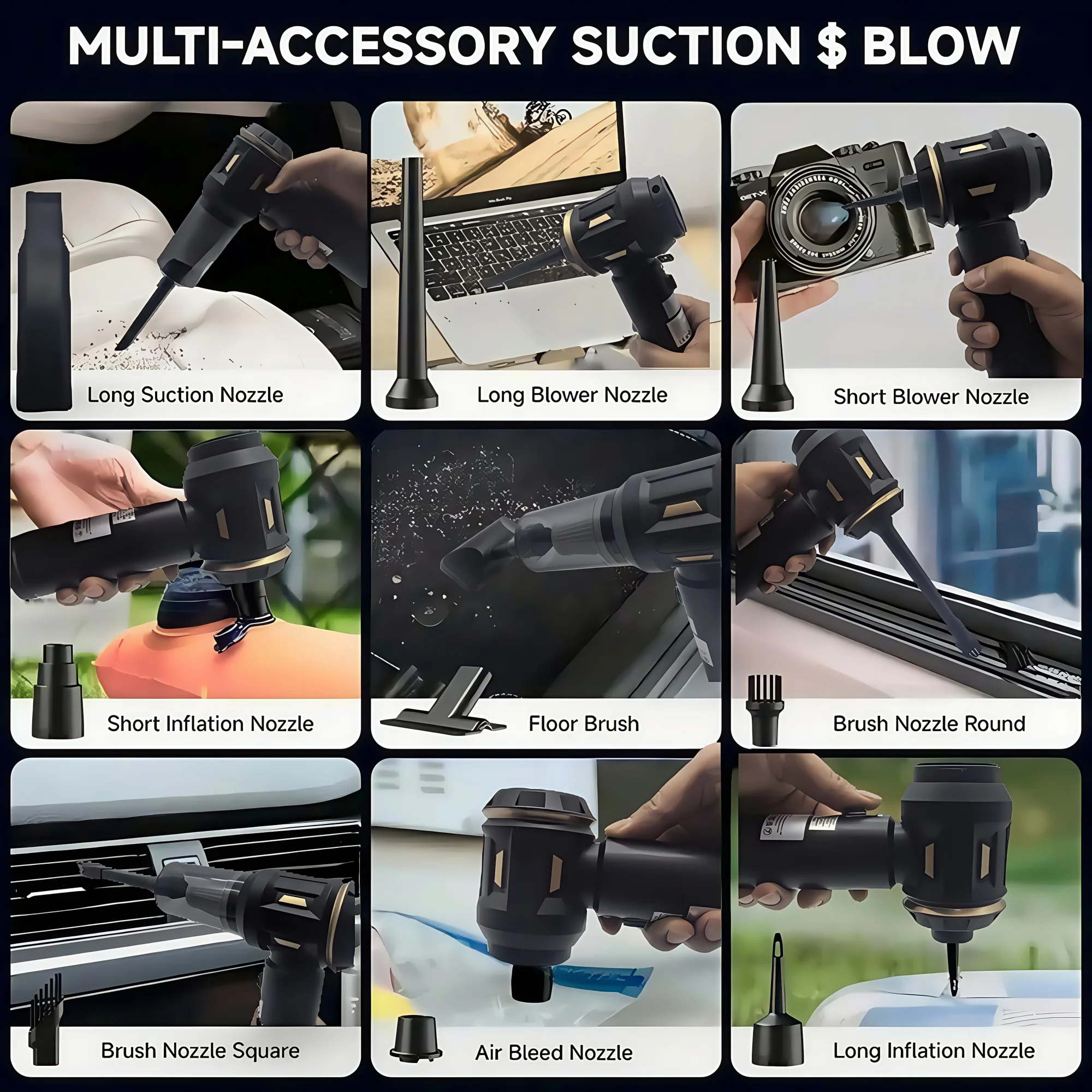 17000Pa High Suction Power Rechargeable Portable Car Vacuum Cleaner with Digital Display Screen and LED Light, 2000mAH*3