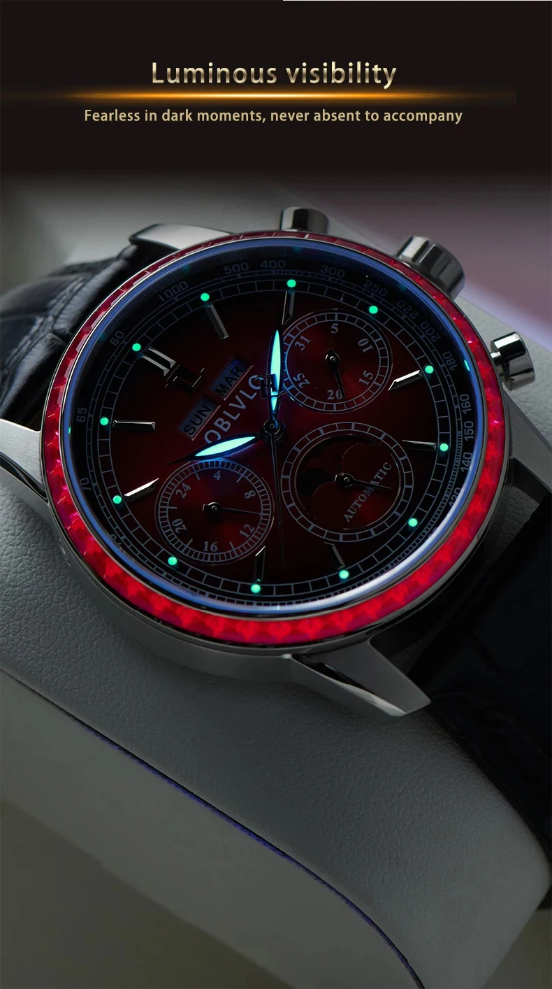 OBLVLO ساعة أوتوماتيكية للرجال 42 مللي متر ساعة يد ميكانيكية عتيقة 50 متر مقاومة للماء LumeSapphire مرآة متعددة الطلب شهر أسبوع