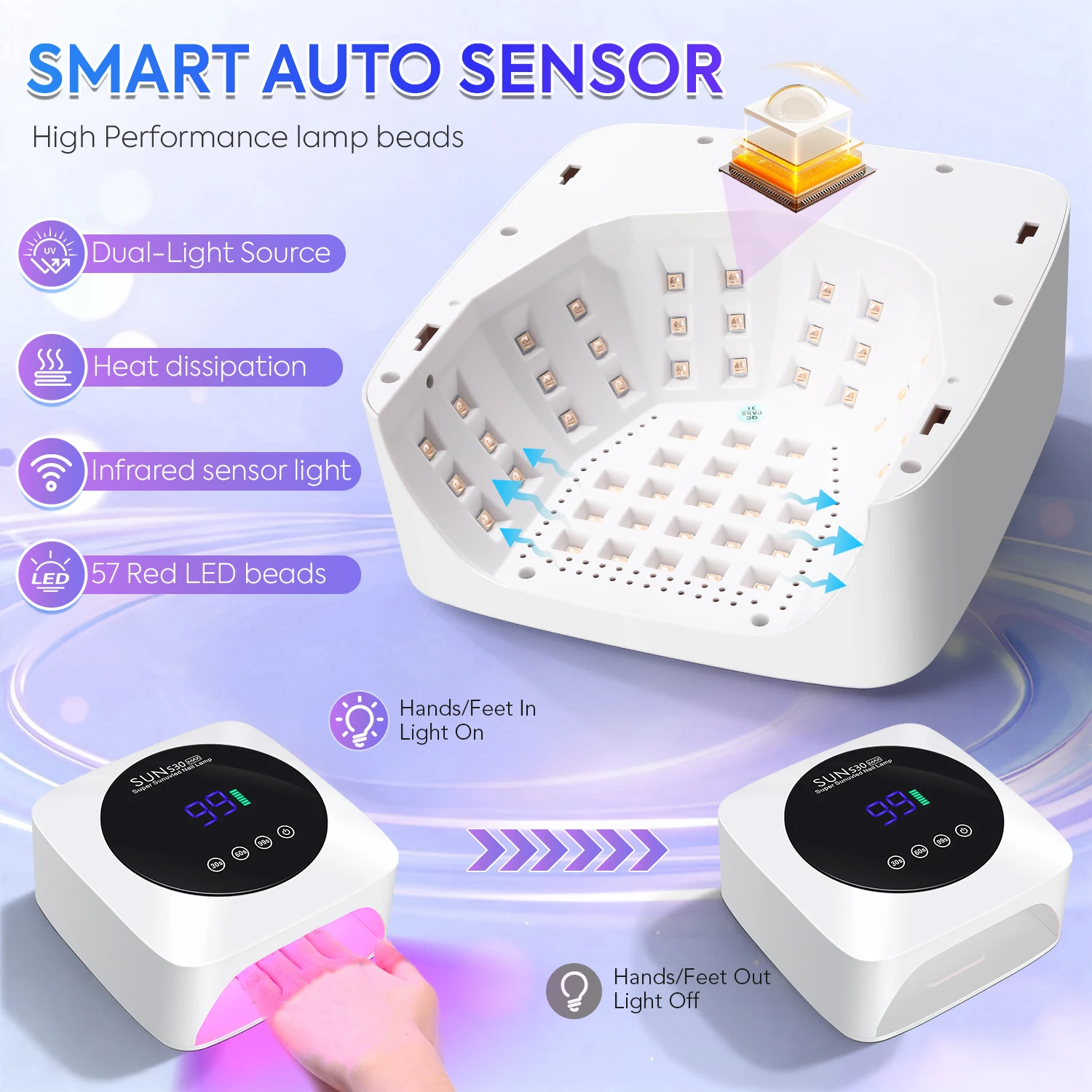 180 واط الأشعة فوق البنفسجية LED مسمار مصباح 57LED قابلة للشحن مجفف الأظافر لعلاج هلام البولندية آلة أظافر لاسلكية مع أداة صالون الاستشعار الذكية