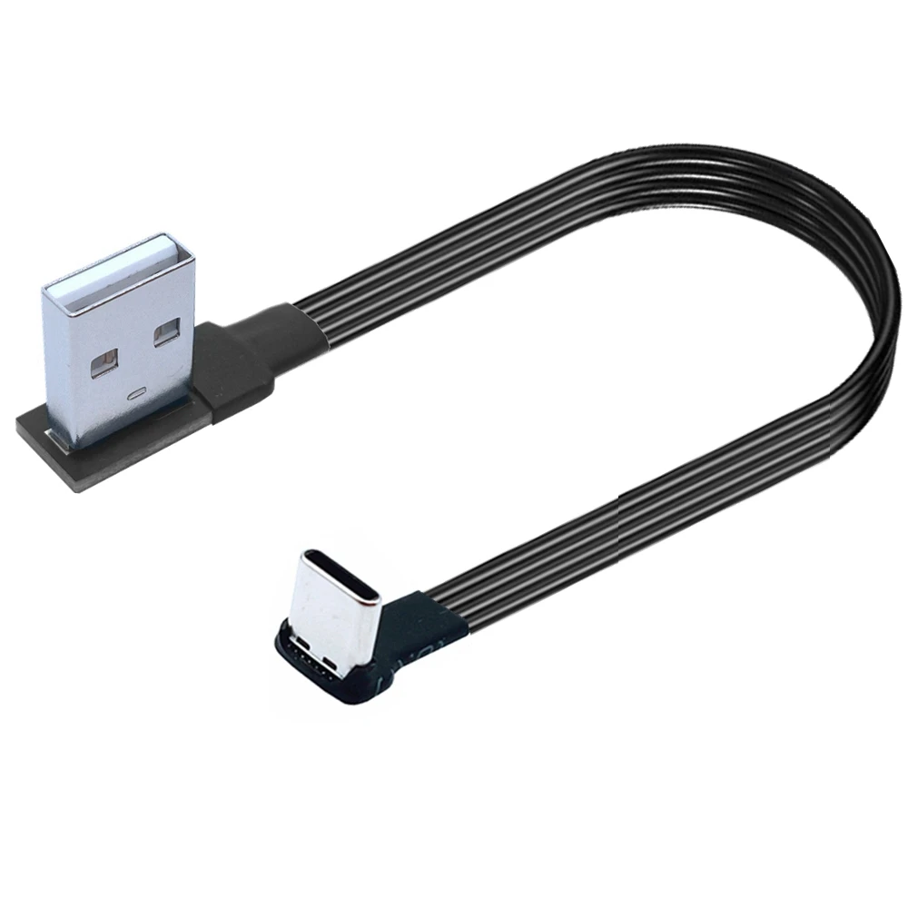 Cable de datos tipo c con enchufe de doble cara, 5CM-300CM, Android, súper plano, suave, doble codo, cargador tpc-c para juegos móviles, línea