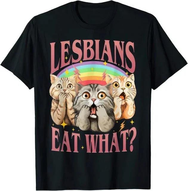 Lesbians Eat What!? LGBT Pride Month T Shirt for Unisex Black Casual Crew Neck T Shirt