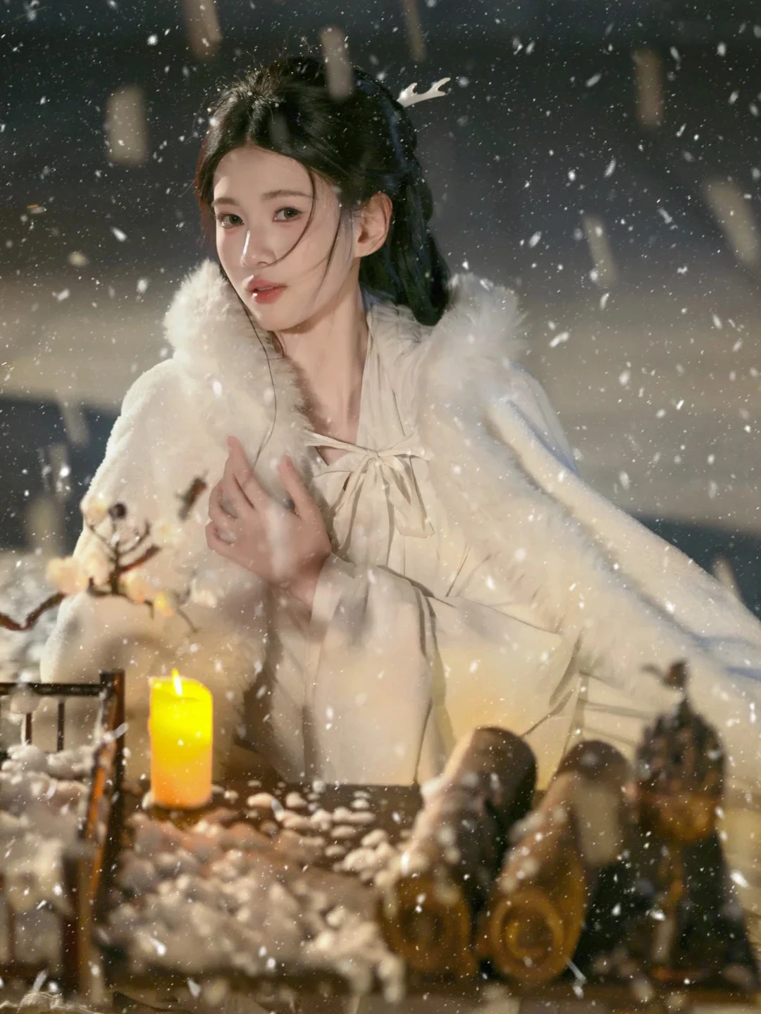 

Белое пальто с утолщенным меховым воротником, женский зимний комплект одежды в стиле Ханьфу, костюм в стиле Снежного пейзажа, традиционная китайская одежда