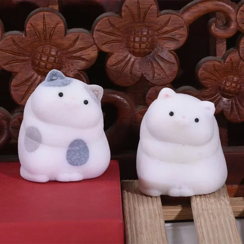 Cute Kawaii Figurine Anime Mini Flocking Cat Action Figure Box Model Toys Desktop Ornament Kids Gift