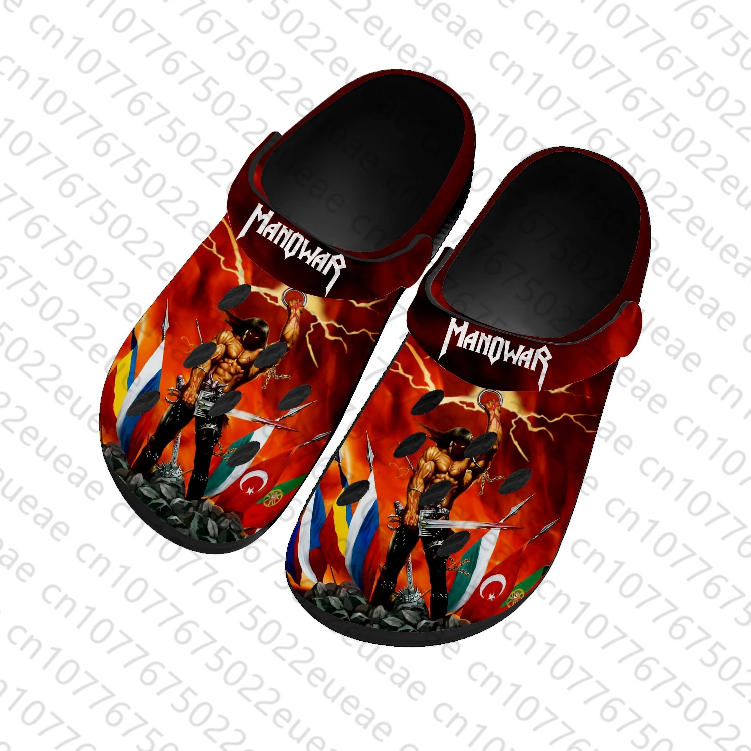 Manowar Band sandal rumah sepatu AIR kustom Pria Wanita remaja sepatu taman bakiak disesuaikan bersirkulasi pantai sandal lubang hitam