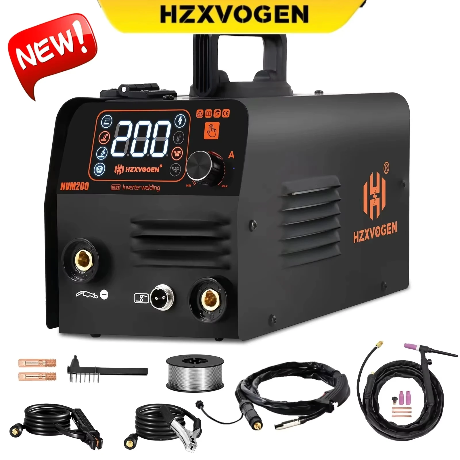 HZXVOGEN – Machine à souder semi-automatique MIG/TIG/MMA 3 en 1, onduleur HVM200, outil de synchronisation, sans gaz pour le soudage du fer sans gaz