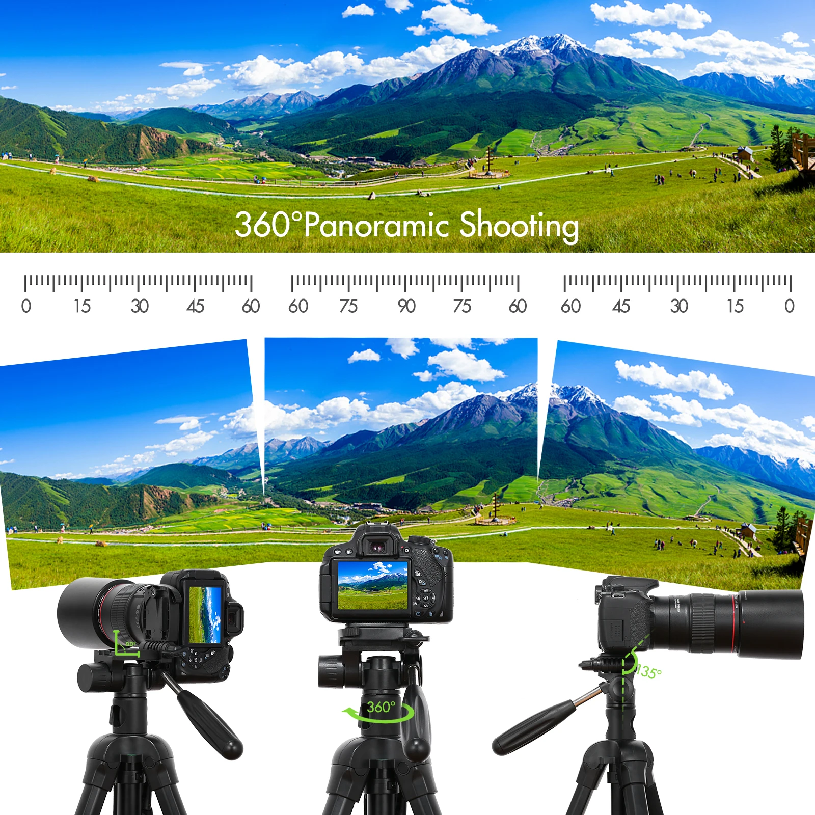 Andoer TTT-009 Tripod 168cm Monopod Camera Horizontal Tripod for Canon Sony Nikon DSLR Mirroless Cameras Camcorders Smartphones