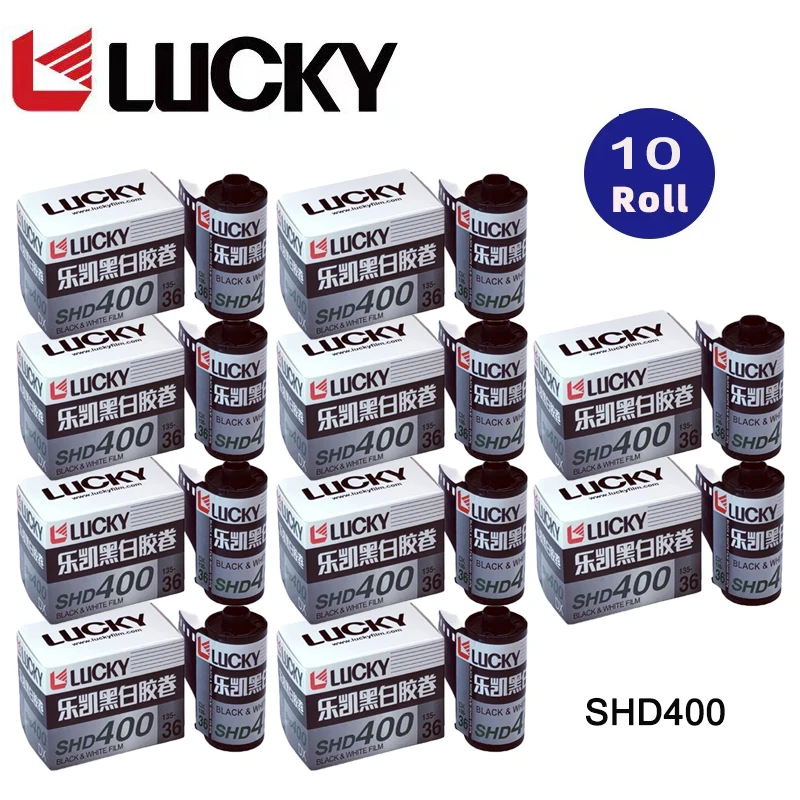 1-10 لفات الصين لاكي SHD400 135 فيلم أبيض وأسود 36 ورقة مع رمز DX ISO 400 التعرض لكاميرا فيلم كوداك H35/H35N