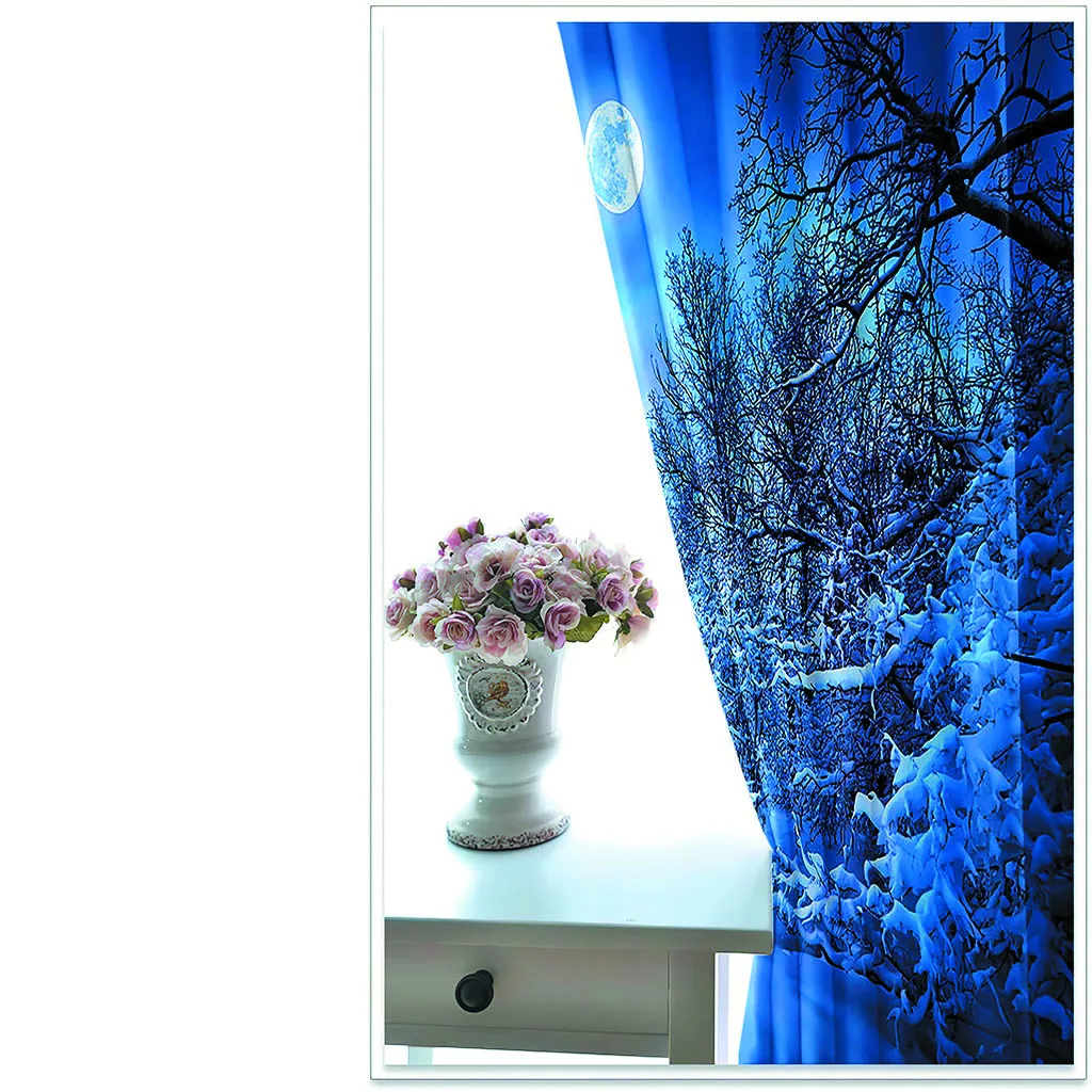 Luxury Blackout 3D Window Curtains For Living Room Bedroom blue forest christmas curtains Decoration curtains