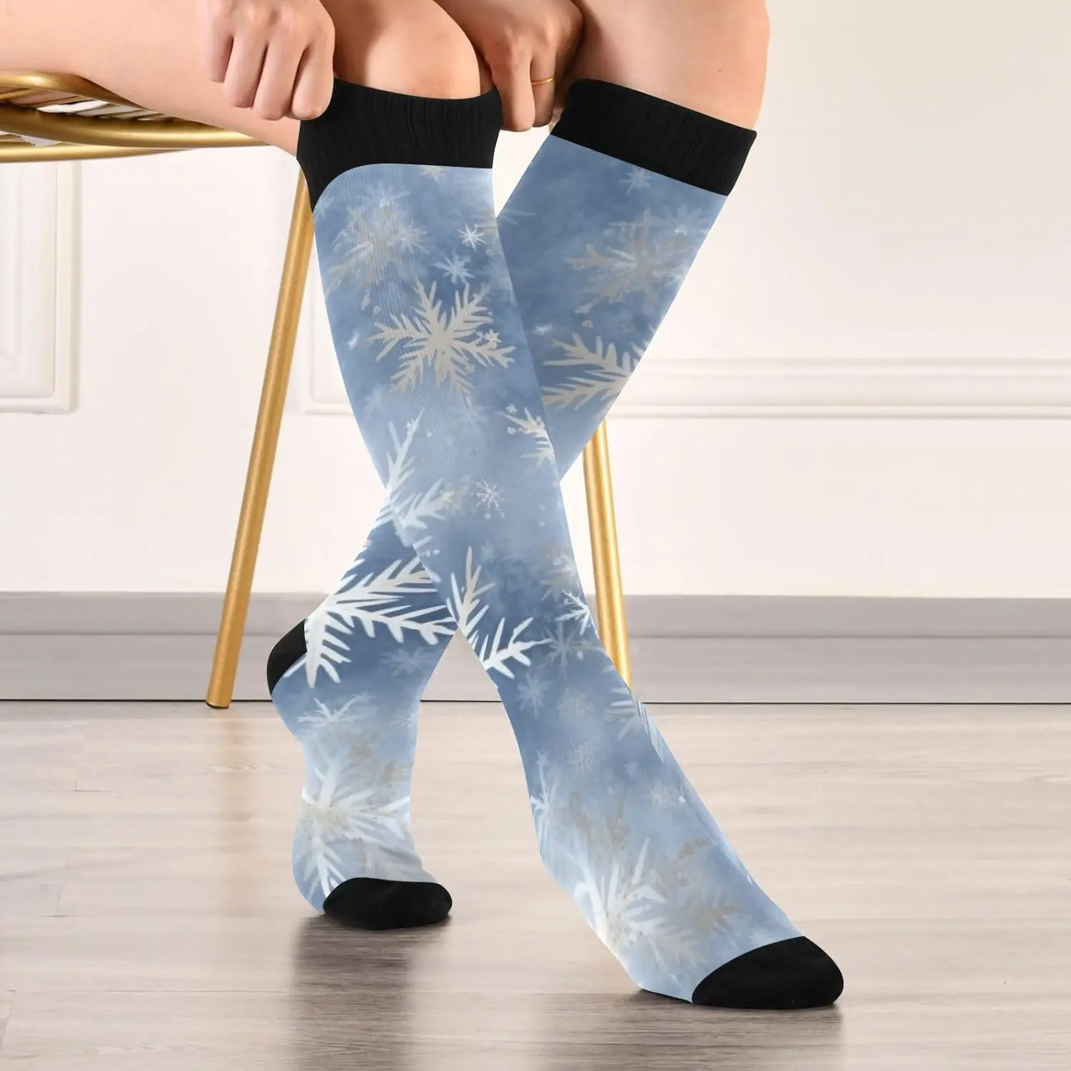 

1 Pair Christmas Snowflake Blue Compression Socks 20-30mmHg Knee High Women Socks Tube Athletic Stockings for Men Sport