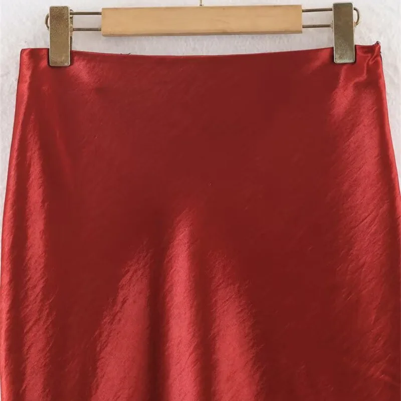 Damska spódnica Nine Zar, codzienna, z koronkowym wykończeniem, z jedwabnej satyny, z blokami kolorów, z wysokim stanem, o prostym kroju, w stylu europejskim.