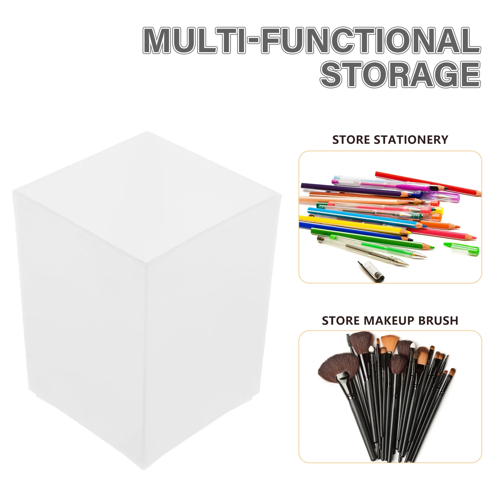 

2 Pcs Plastic Pen Holder Multiple-use Organizer Desktop Storage Bucket Stationery Square