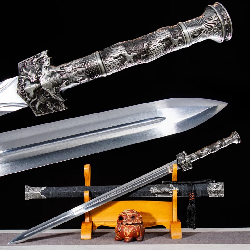 Chinese Kongfu Jian Sword 1060 High Carbon Steel Blade Real Full Tang Sharp Ready Battle Black Dragon Katana Weapons Swords