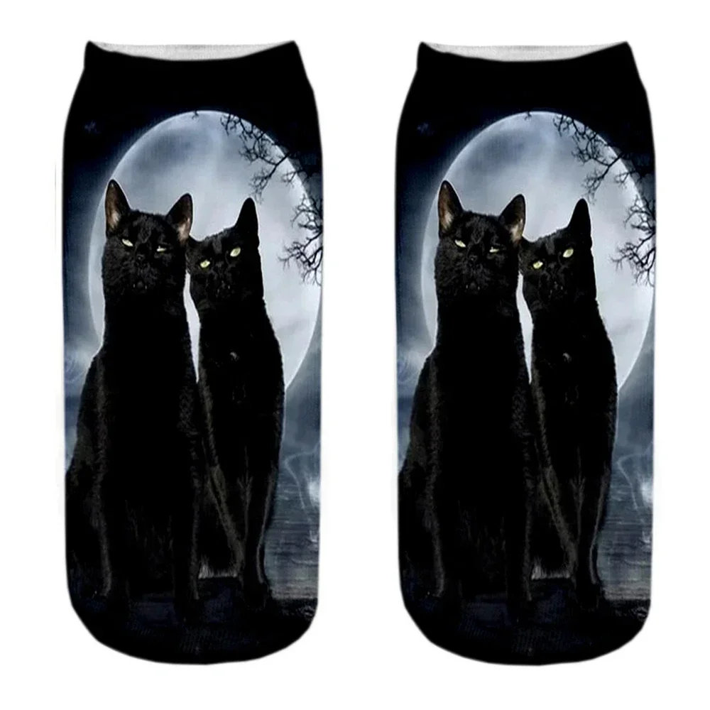 New Arrival! 3D Printed Two Cat Socks, Cute and Funny, Ideal for Women and Men\'s Gothic Night