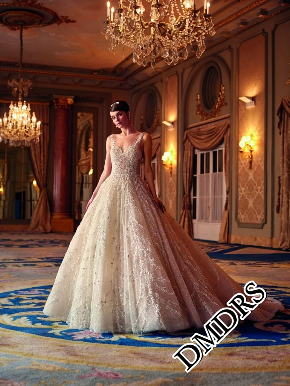 

DMDRS Elegant Spaghetti-Strap Wedding Dress Charming Sleeveless Bridal Gowns Formal Appliquéd Floor-Length Wedding Gowns Vestido