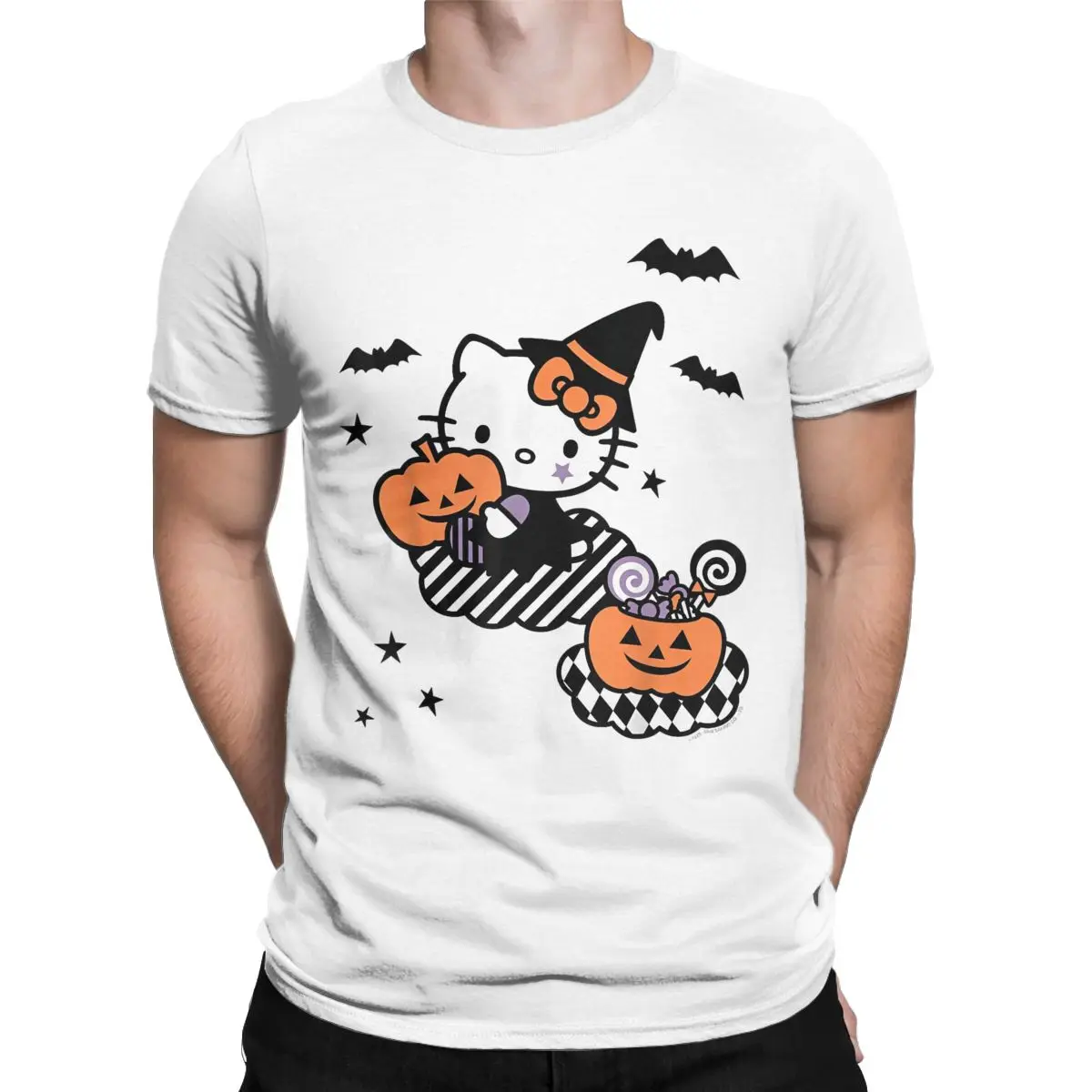 Hello Kitty Trick Or Treat Halloween Men\'s T Shirts Hipster Tees Short Sleeve O Neck T-Shirts Cotton Graphic Clothes