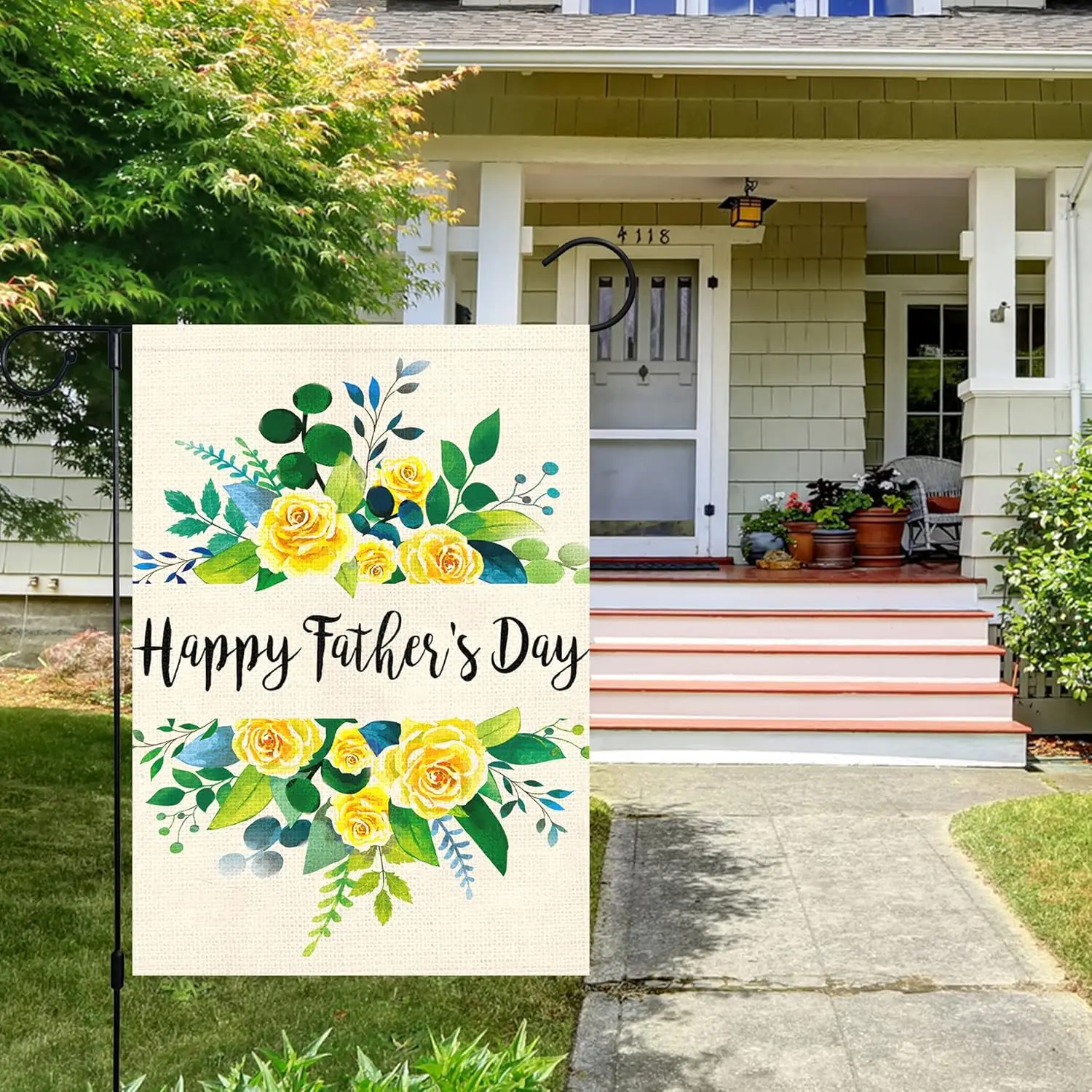 Happy Father's Day Garden Flag Floral Rose Daddy Papa Vertical Flag 12 x 18 Inch Double Sided Burlap Outdoor Decoration  WWP