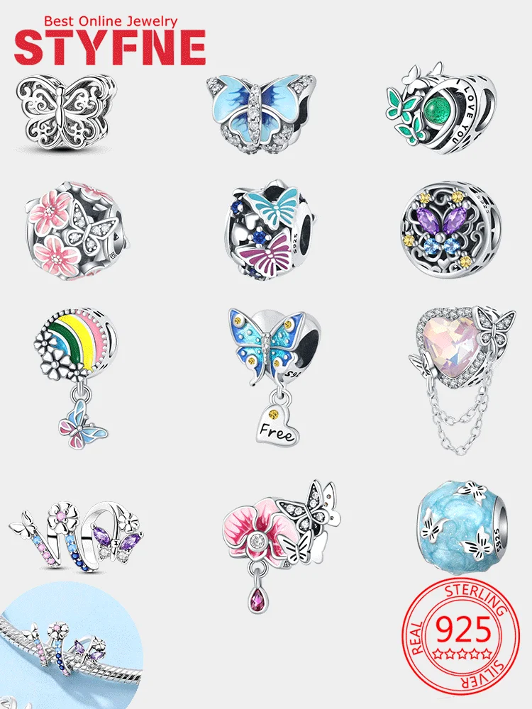 

Charms 925 Silver Butterfly Series Blue Butterfly Beads Pendant Fit Diy Original Bracelet Jewelry Accessories for Women Gift