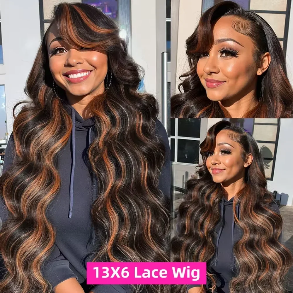Peruki z ludzkich włosów FB/30 Highlight Colored 13x6 HD Body Wave Lace Frontal, wstępnie wyskubane, wstępnie wybielane, o gęstości 200, peruki typu 13x4 Lace Front