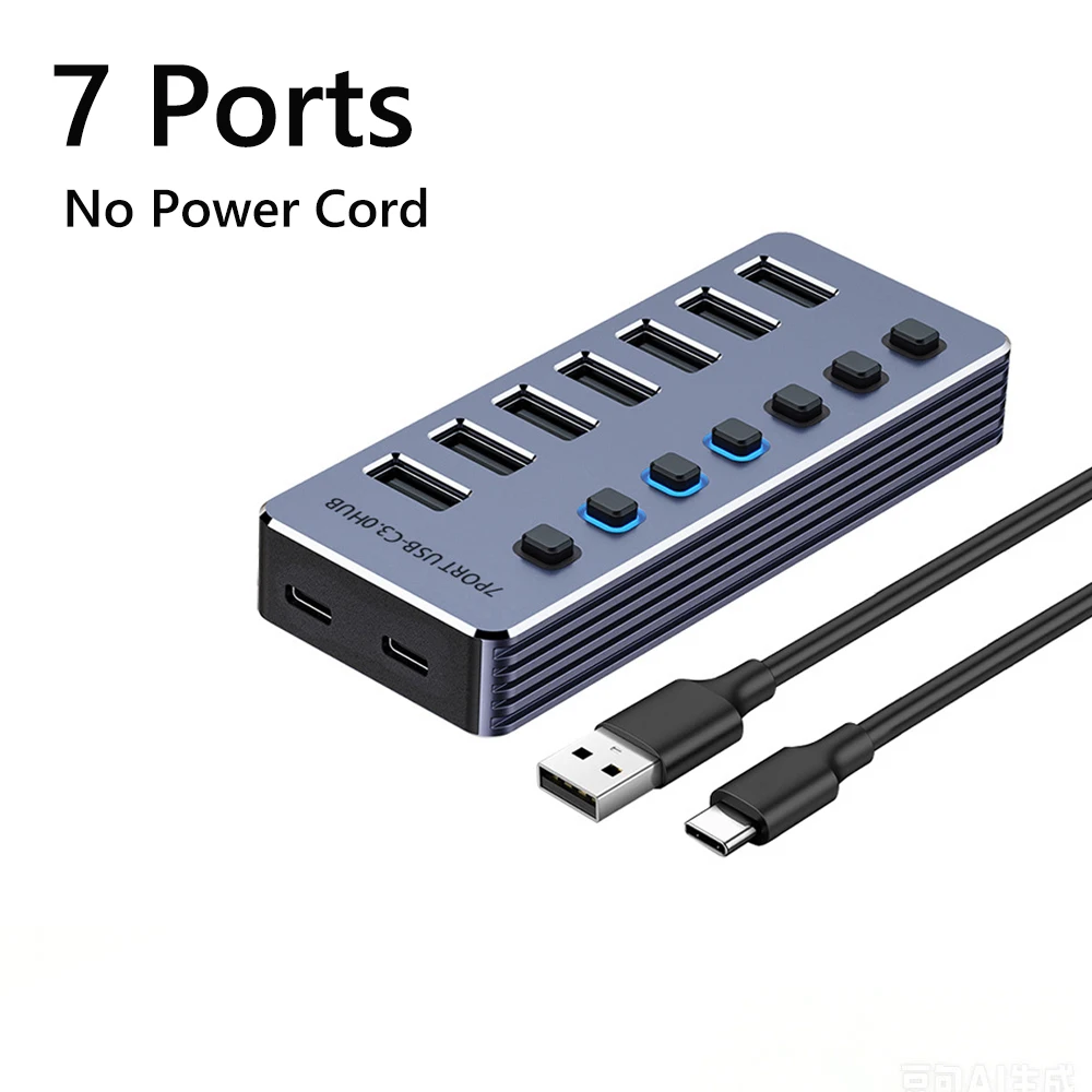 KEBIDUMEI USB 3.0 HUB 10 Ports USB Splitter 5 Gbit/s BC1.2 mit individuellem Schalter, Netzteil, Dockingstationen für Laptop-Desktop