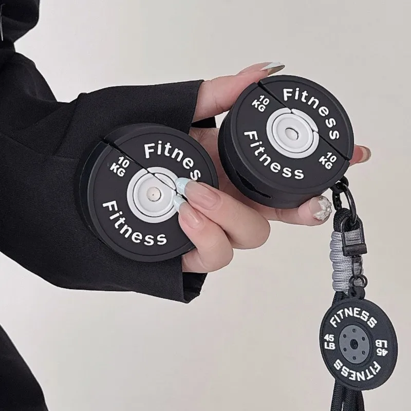 Novelty 3D Gym Dumbbell Case for Fitness Lovers Soft Silicone Shockproof Cover with Keychain for AirPods 4 Pro 2 Pro 3