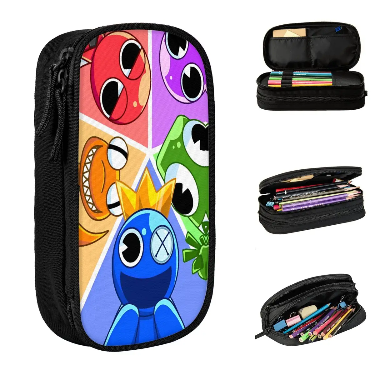 arco iris amigo jogo lapis case lapis dos desenhos animados pen holder kids grande capacidade bolsas estudantes escola papelaria presentes 01