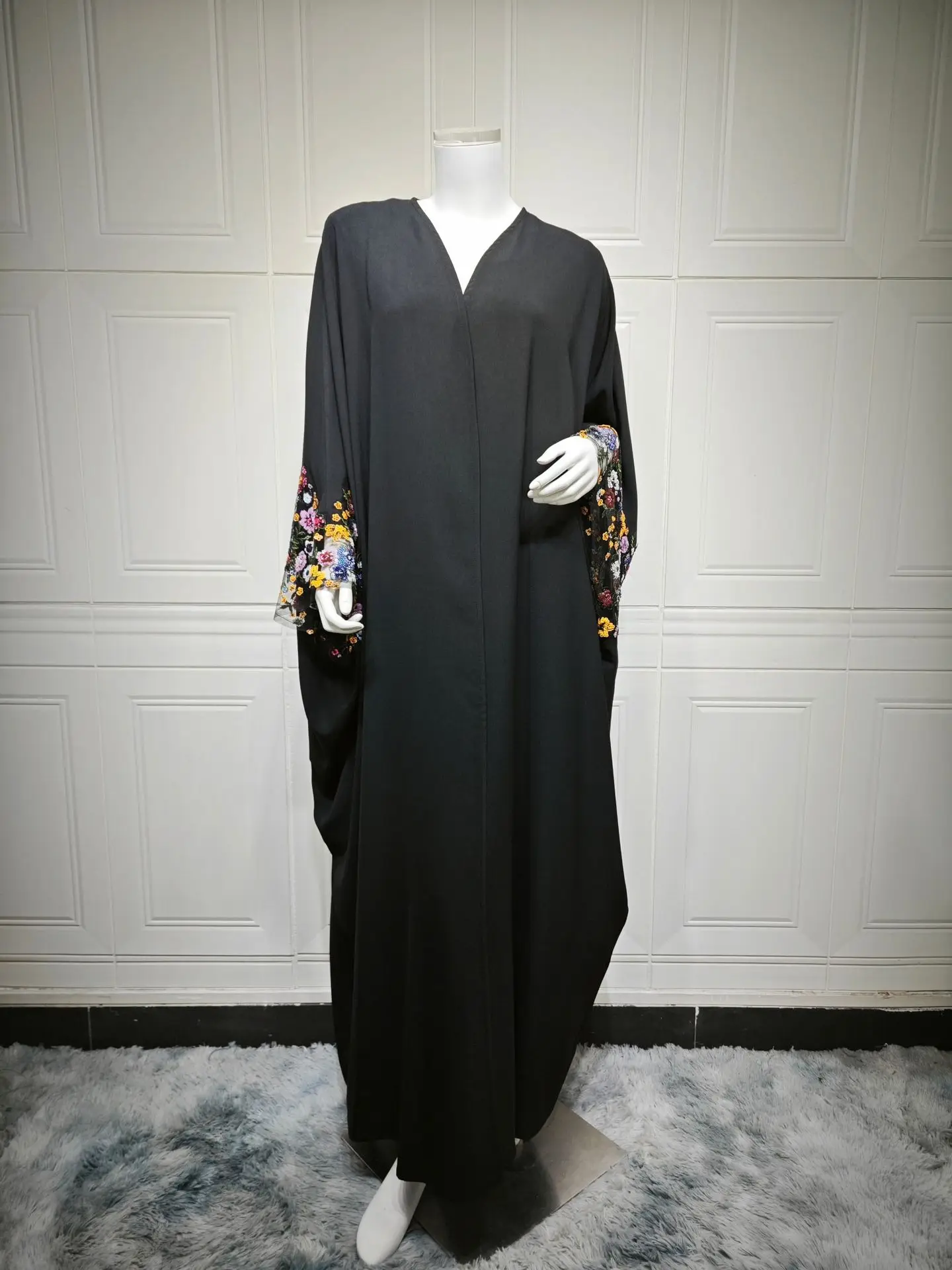 Plus Size Dresses for Women Summer Muslim Fashion Long Sleeve V-neck Black Party Evening Long Maxi Dress Kaftan Abaya Dubai 6