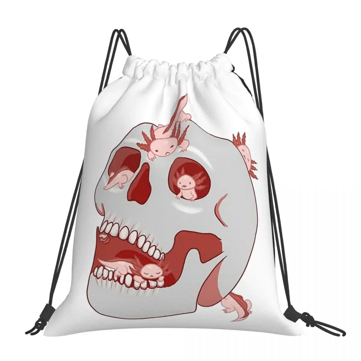 

Axolotl Skull Backpacks Casual Portable Drawstring Bags Drawstring Bundle Pocket Sports Bag BookBag For Man Woman School